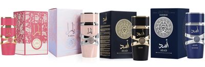 New Yara Collection 4 Piece Set Eau De Parfum Spray for Women (3.4 Ounce Yara 3.4 Ounce Yara Candy 3.4 Asad 3.4 Ounce Asad Zanzibar)