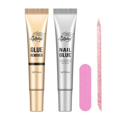 Gellaktik 10g Nail Glue for Press On Nails - Super Strong, Quick Drying, Long Lasting Adhesive for Fake Acrylic Nails &amp; Tips, No UV Light Needed, Includes Nail Glue Remover for Press On Tips