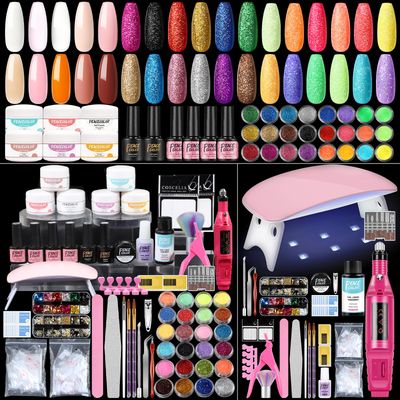 Peacecolor Acrylic Nail Kit with Drill 6 Colors Professional Acrylic Powder 4 Colors Gel Nail Polish Set with Everything for Beginners U V Light 24Pcs Glitter Decoration Powder Home Salon DIY