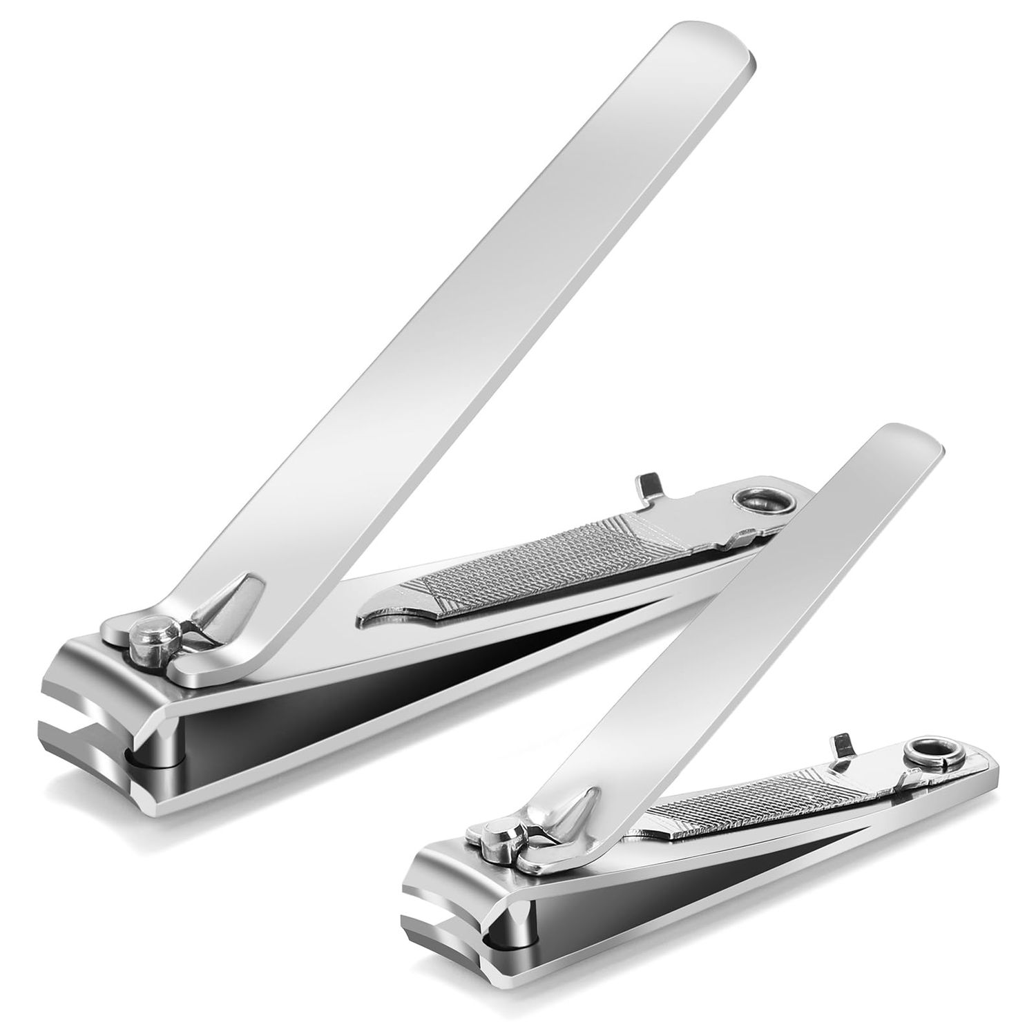 Mia Klein Premium Nail Clippers Set | Stainless Steel with Built-in File | 3.1 Toenail &amp; 2.2 Fingernail Clippers for Men &amp; Women | Curved Blades for Precision Cutting &amp; Easy Grip (Silver)