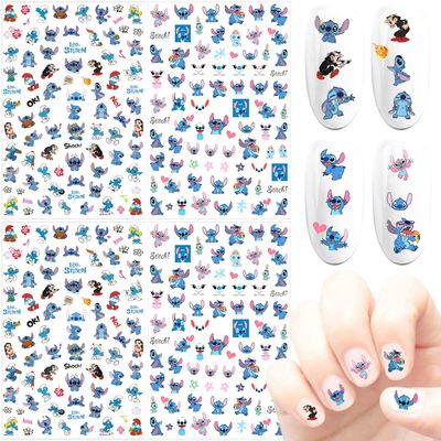 Skreened 4 Sheets Stitch Nail Art Stickers Decals 3D Self Adhesive Nail Art Supplies Cute Cartoon Nail Stickers DIY Nail Designs Sticker Luxury Designer Nail Stickers for Girls Women Kids