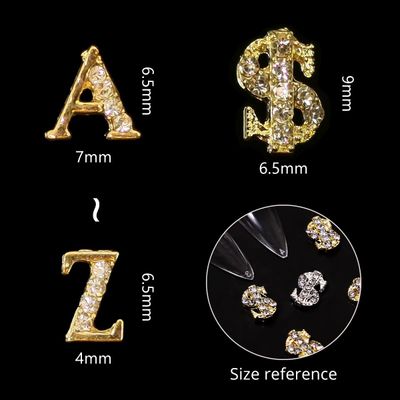 52pcs Gold Letters Nail Stud Alloy Rhinestone 5pcs 3D Dollar Sign Money Nail Art 3D Capital Letters Nail Studs Alphabet Nail Charms Art for Acrylic Nails Bling Jewels Making Crafts DIY Manicure