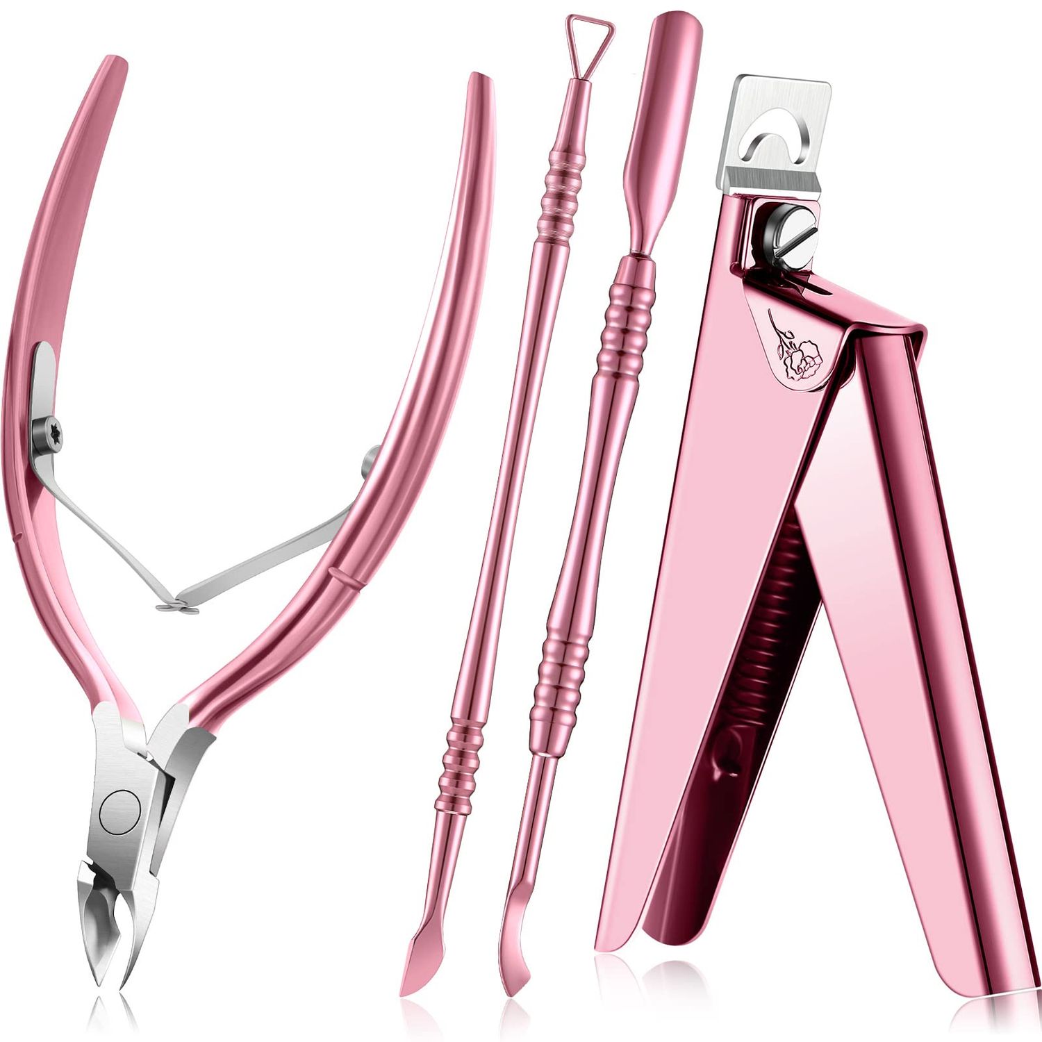 Mudder Acrylic Nail Clippers Kit False Nails Tips Cutter Professional Cuticle Trimmer Nipper Cutter Pusher Remover Stainless Steel Manicure Pedicure Art Tools Set Salon Home(Pink Rose)