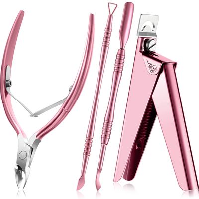 Mudder Acrylic Nail Clippers Kit False Nails Tips Cutter Professional Cuticle Trimmer Nipper Cutter Pusher Remover Stainless Steel Manicure Pedicure Art Tools Set Salon Home(Pink Rose)