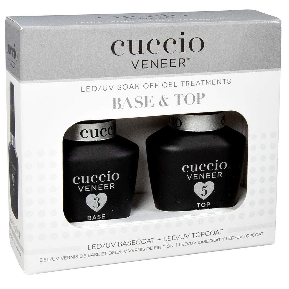 Cuccio Veneer Base &amp; Top Gel Kit - Professional LED/UV Soak-Off Gel Nail Polish Set - High-Gloss Finish - Long-Lasting Wear - Includes 0.5 Ounce Base Coat and 0.5 Ounce Top Coat - Easy Application