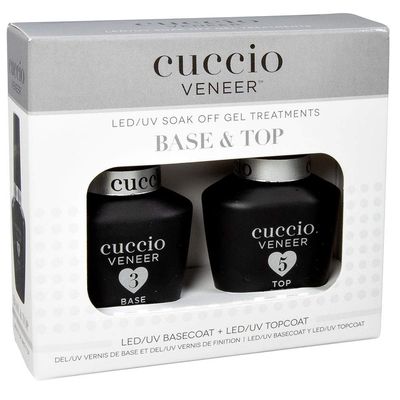 Cuccio Veneer Base &amp; Top Gel Kit - Professional LED/UV Soak-Off Gel Nail Polish Set - High-Gloss Finish - Long-Lasting Wear - Includes 0.5 Ounce Base Coat and 0.5 Ounce Top Coat - Easy Application