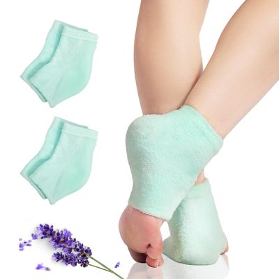 Moisturizing Socks for Cracked Heel Treatment,2 Pairs Gel Heel Socks for Dry Cracked Feet for Women and Men Large Size Fuzzy Toeless Sleep Socks Pedicure Socks for Dry Cracked Heel Repair,Mint Green