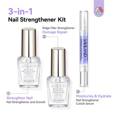 SAVILAND 3-in-1 Nail Strengthener Kit: Ultra Repair Nail Growth and Strengthener with Vitamin E Castor Oil Nail Strengthener for Damaged Nails Care Kit for Repairing Nourishing Weak Brittle Nail Home
