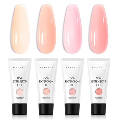 Makartt Poly Nail Gel Set: 4 Nude Pink 15ML, Strong Builder for Extension Strengthener, Long Lasting, Neutral Classic Colors French Manicure Kit Salon Supplies At Home