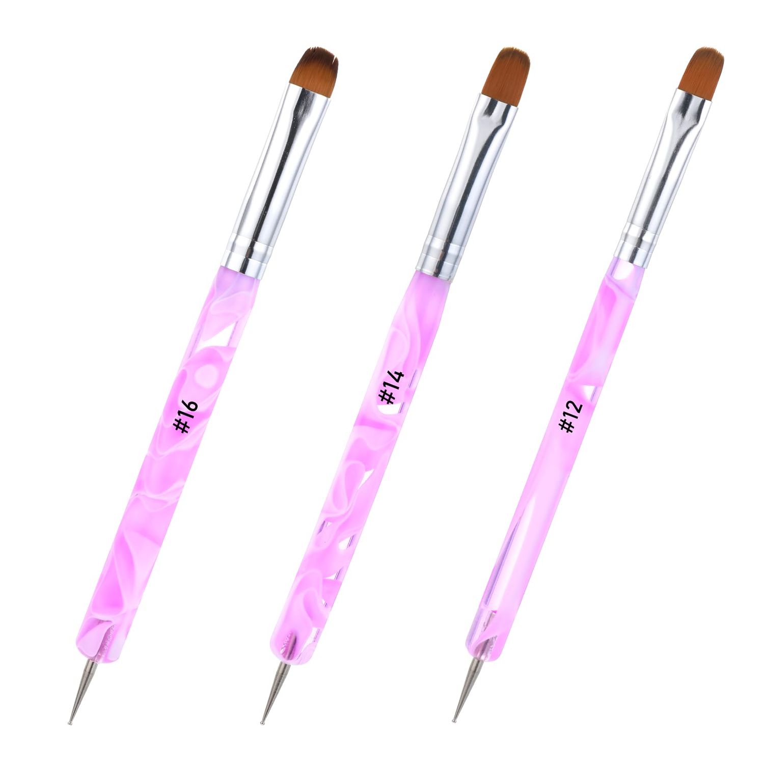 French Tip Brush, 3 Pcs Double Ended Liner Brush for Nails Gel French Manicure Brush Nail Dotting Tool Professional Manicure Tool for Manicure Cuticle Clean Up Nail Art Design (12, 14, 16, Purple)