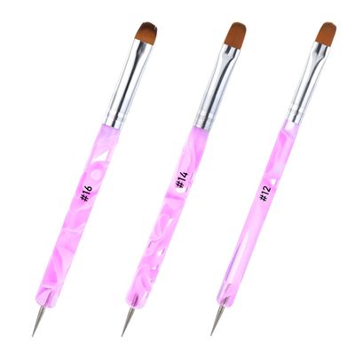 French Tip Brush, 3 Pcs Double Ended Liner Brush for Nails Gel French Manicure Brush Nail Dotting Tool Professional Manicure Tool for Manicure Cuticle Clean Up Nail Art Design (12, 14, 16, Purple)