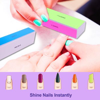 4 Way Nail Buffer Block (2 Pcs), Nail Shine Buffers Blocks Files for Natural and Acrylic Nails Smoother Buffing Block Polisher Fingernail File Buffer 120/240/600/3000 Grit for Buffing Shinning