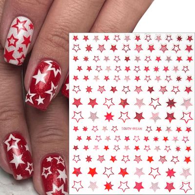 9 Sheets Shiny Twill Star Nail Stickers 3D Self-Adhesive Holographic Laser Color Gold and Silver Five-Pointed Star Design Women Girls Nail Art Decoration