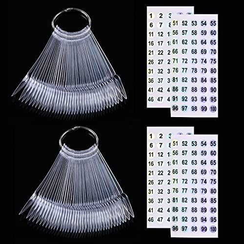 100 ps Nail Swatch Sticks with Number Stickers, Nail Color Display Stiletto Tips, Fan-shaped Nail Polish Practice Sticks, Nail Art Display Sample Color Wheels (Transparent)