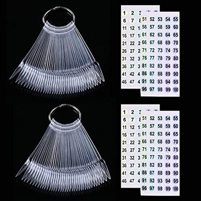 100 ps Nail Swatch Sticks with Number Stickers, Nail Color Display Stiletto Tips, Fan-shaped Nail Polish Practice Sticks, Nail Art Display Sample Color Wheels (Transparent)