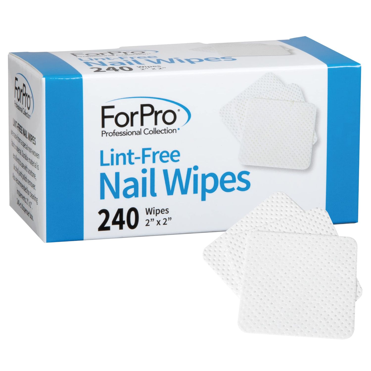 ForPro Professional Collection Lint-Free Nail Wipes, 2 x 2, Non-Woven Fabric Nail Wipes for Nail Polish Removal, White, 240-Count