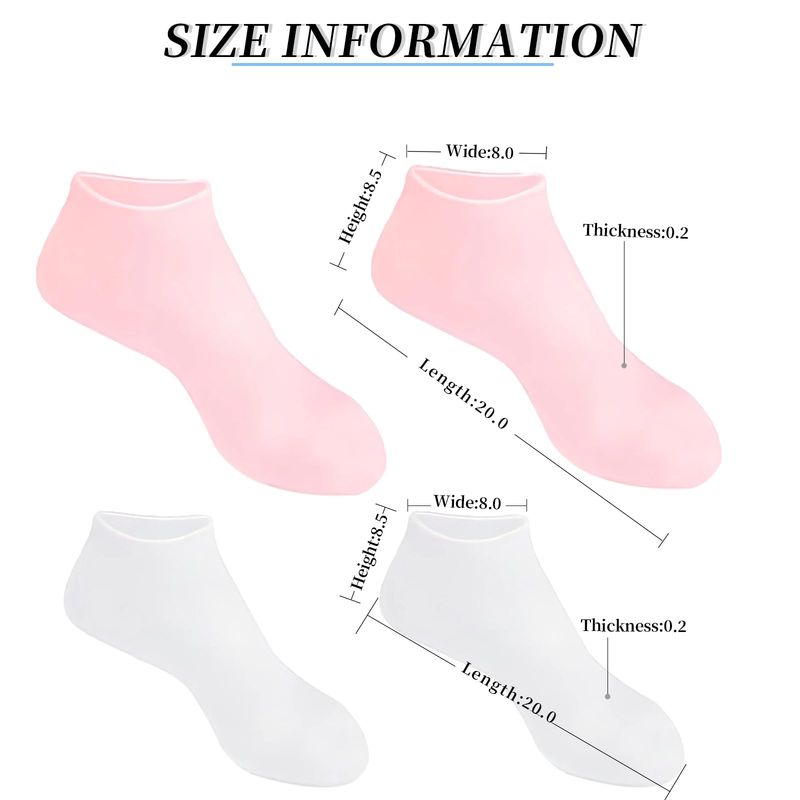 Zxfuture 2 Pairs Silicone Socks for Women - Soft Gel Aloe Moisturizing Socks for Womens Spa Pedicure, Repairing Dry Feet, Cracked Heels and Softening Rough Skin - Pink &amp; White
