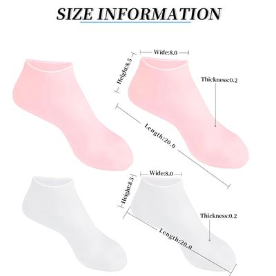 Zxfuture 2 Pairs Silicone Socks for Women - Soft Gel Aloe Moisturizing Socks for Womens Spa Pedicure, Repairing Dry Feet, Cracked Heels and Softening Rough Skin - Pink & White