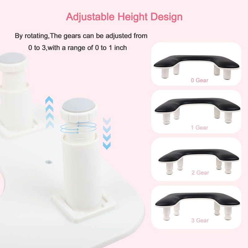 Arm Rest for Nails Tech with Nail Table Mat,Adjustable Base U-shaped Manicure Nail Hand Rest Stand Pillow Cushion for Acrylic Nail Art Tech(Black)
