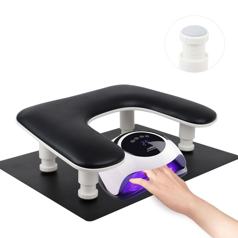 Arm Rest for Nails Tech with Nail Table Mat,Adjustable Base U-shaped Manicure Nail Hand Rest Stand Pillow Cushion for Acrylic Nail Art Tech(Black)