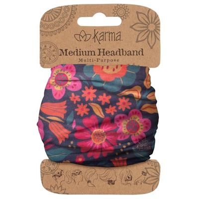 Karma Retro Floral Headband for Women - Medium - Fabric Headband and Stretchy Hair Scarf - Purple