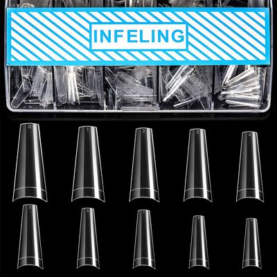 INFELING Clear Coffin Nails Tips - Nail Tips for Acrylic Nails Professional, 500pcs Half Cover Ballerina French Nail Tips with Box, False Fake Nail Tips for Nail Salons Home Christmas Gift, 10 Sizes