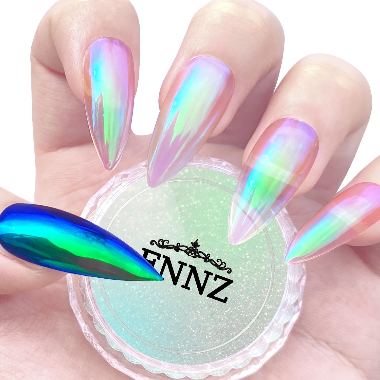 FNNZ Unicorn Chrome Nail Powder, Aurora Unichrome Mermaid Aurora Pigment Pearlescent Nail Art Glitter Dust Decoration for Home DIY Salon Manicure - Ocean Glimmer