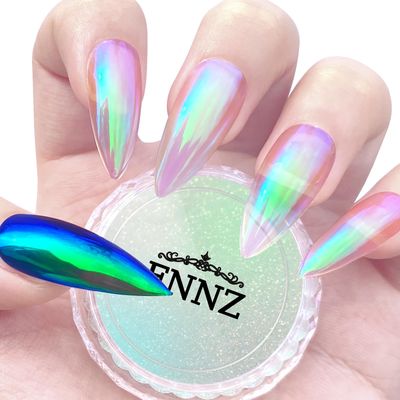 FNNZ Unicorn Chrome Nail Powder, Aurora Unichrome Mermaid Aurora Pigment Pearlescent Nail Art Glitter Dust Decoration for Home DIY Salon Manicure - Ocean Glimmer