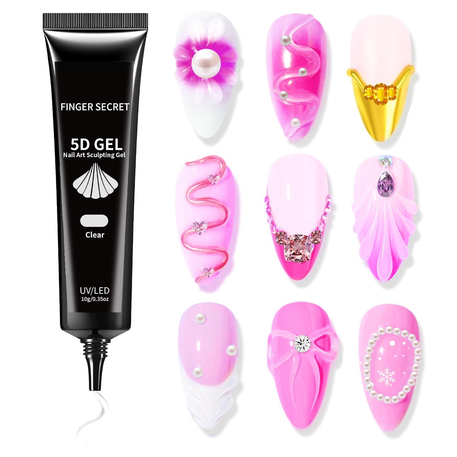 Clear 5D Nail Sculpting Gel 3D Art &amp; Sculpting Gel Glue for Tips Nail Charms No Wipe Clear - Perfect for Nail Drawing Molding Designs