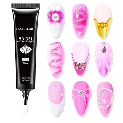 Clear 5D Nail Sculpting Gel 3D Art &amp; Sculpting Gel Glue for Tips Nail Charms No Wipe Clear - Perfect for Nail Drawing Molding Designs