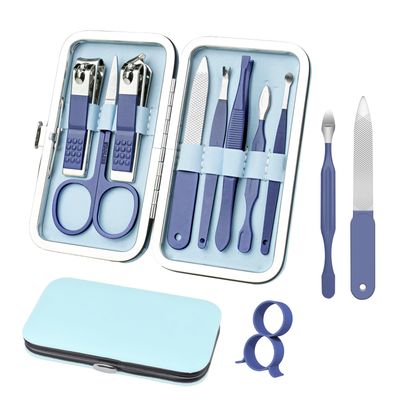Manicure Set 8 in 1 Nail Clipper Set,RedFlow Nail Clippers,Fingernail &amp; Toenail Clippers,Manicure Tools,Pedicure Tools,Suitable for Travel Manicure Kit,Nail Set Kit with Everything Profe (Blue)