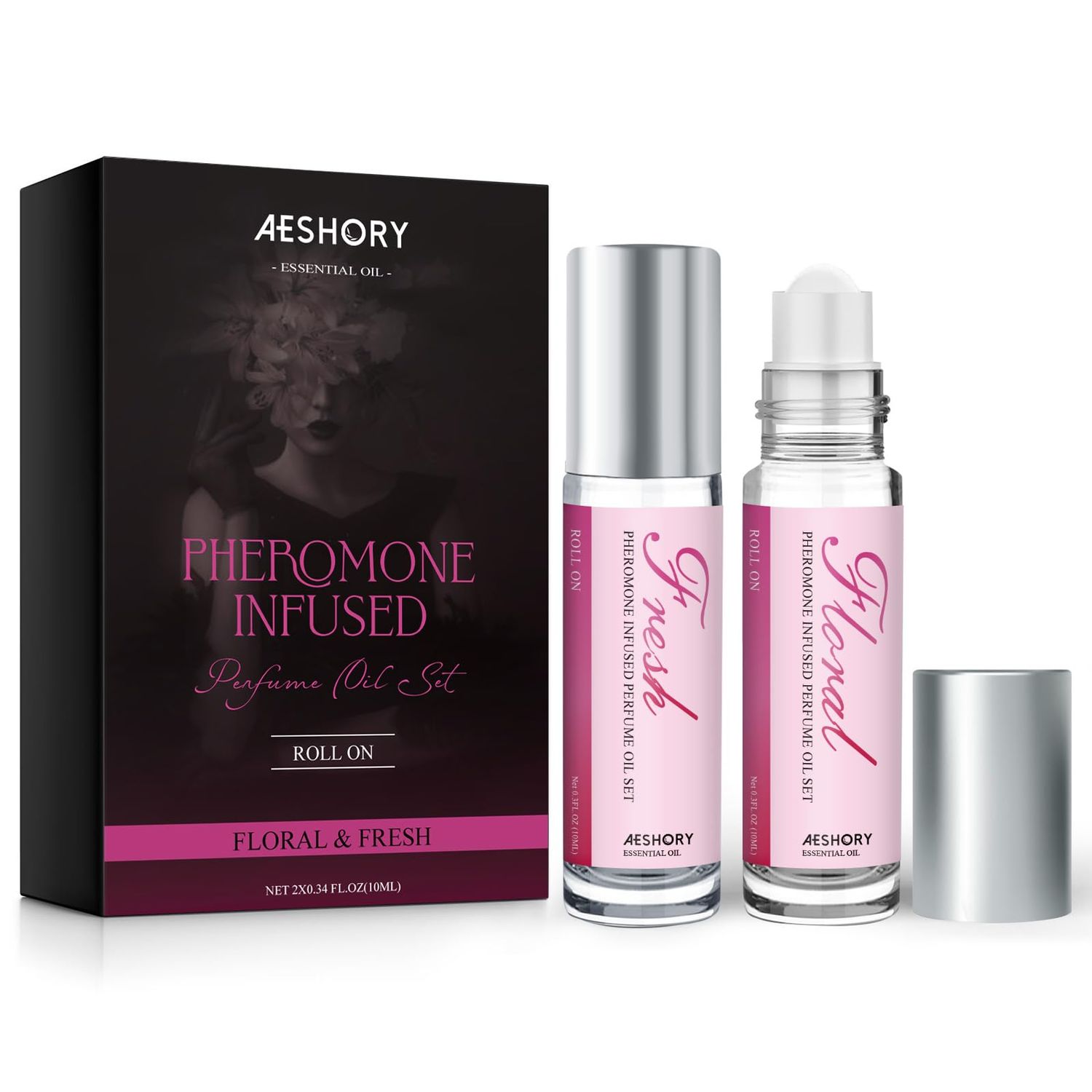 Aeshory Pheromone Perfumes for Women - 2 Pcs Rollerball Perfume, Enhanced Scents Pheromone Perfume, Roll-On Travel Perfume Long-Lasting Pheromone-Infused Essential Oil (Floral &amp; Fresh)