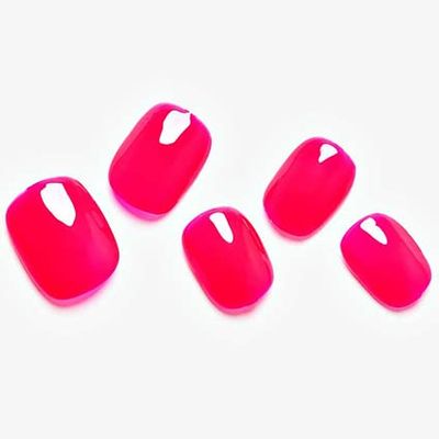 GLAMERMAID Press on Nails Extra Short Squoval, Spring Summer Handmade Neon Hot Pink Jelly Gel Glue on Nails, 24Pcs Glossy Round Reusable UV Finish Fake Nails Acrylic False Nails Manicure Kit for Women