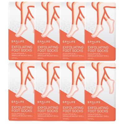 SpaLife Exfoliating Foot Socks - Eucalyptus Oil Granular Walnut Shell 8 pack
