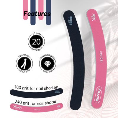 Karroy Nail File 20pcs Dual Sided Nail Files for Natural Nails Emery Boards Nail Filer for Acrylic Nail 180/240 Grit