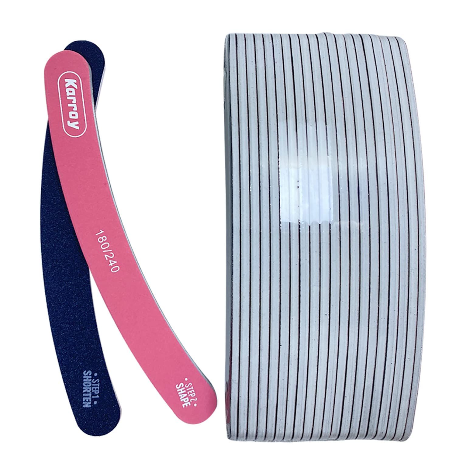 Karroy Nail File 20pcs Dual Sided Nail Files for Natural Nails Emery Boards Nail Filer for Acrylic Nail 180/240 Grit