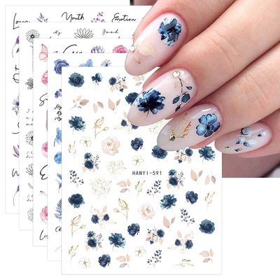 JMEOWIO 9 Sheets Spring Flower Nail Art Stickers Decals Self-Adhesive Pegatinas Uas Colorful Summer Floral Nail Supplies Nail Art Design Decoration Accessories