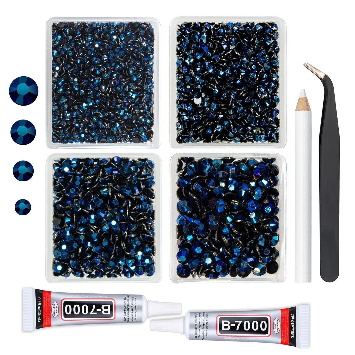 qiipii Ink Blue Resin Rhinestones w B7000 Jewelry Glue for Bedazzling Crafting 3mm 4mm 5mm 6mm Montana Flatback Jelly Stones Navy Blue Diamonds Gems for Nails Face Eyes Makeup Tumblers Crafts Decor