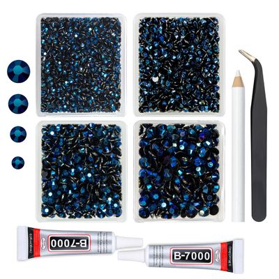 qiipii Ink Blue Resin Rhinestones w B7000 Jewelry Glue for Bedazzling Crafting 3mm 4mm 5mm 6mm Montana Flatback Jelly Stones Navy Blue Diamonds Gems for Nails Face Eyes Makeup Tumblers Crafts Decor