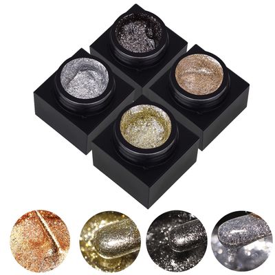Silver Metal Glitter Gel Nail Polish 4 Colors Painted Metal Platinum Drawing Gel Polish Gold Silver Black Glitter Nail Polish Liner Sparkling Soak Off Gel for DIY Painting Nail Art Gel