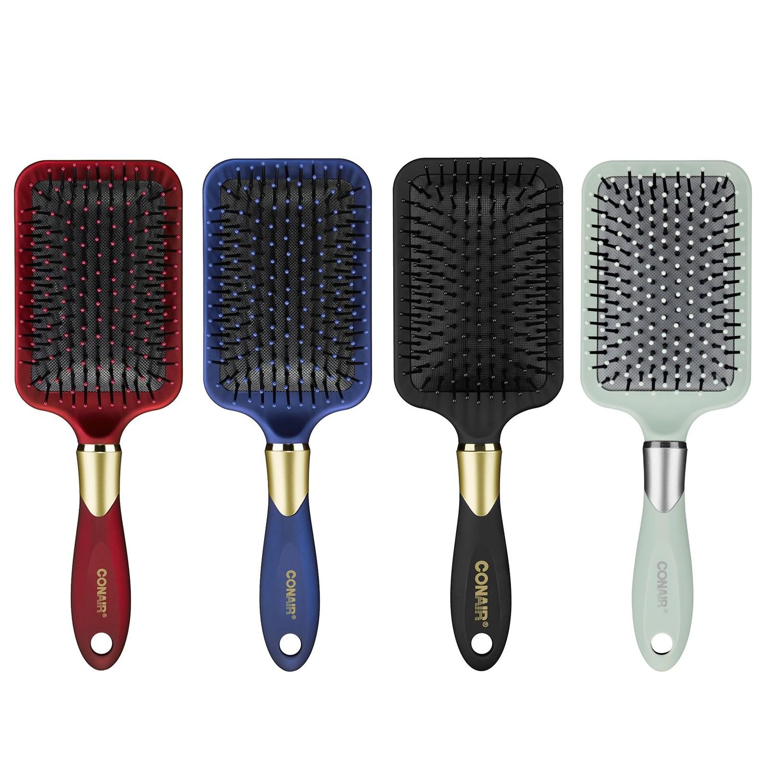Conair Velvet Touch Paddle Cushion hair brush - Detangling hairbrush - curly or straight styles - men or women - detangler - features soft touch handle - Colors at Random