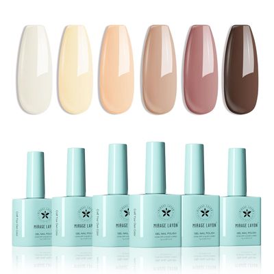 MIRAGE LAYON Gel Nail Polish Kit with Nail Dryer 6 Colors Milky White Nude Brown Gel Polish Set Autum Winter Soak Off Art Manicure DIY Home Gift for Woman
