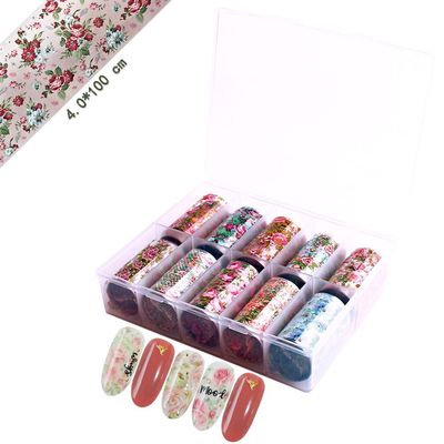 SILPECWEE 10 Rolls Starry Sky Nail Art Foil Sticker Colorful Flower Rose Nail Transfer Decals Manicure Accessories (1.57inches39.4inches)