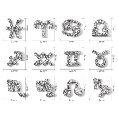 XEAOHESY 48 Pieces Gold and Silver Alloy Zodiac Nail Charms Zodiac Signs Nail Studs Constellation Words Charms for Nails Twelve Constellation Nail Charms Set for Women Girls Nail Art Decoration