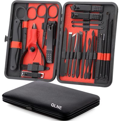 Nail Clippers Sets High Precisio Stainless Steel Nail Cutter Pedicure Kit Nail File Sharp Nail Scissors and Clipper Manicure Pedicure Kit Fingernails &amp; Toenails with Portable cas (Red/Black_25 in 1)