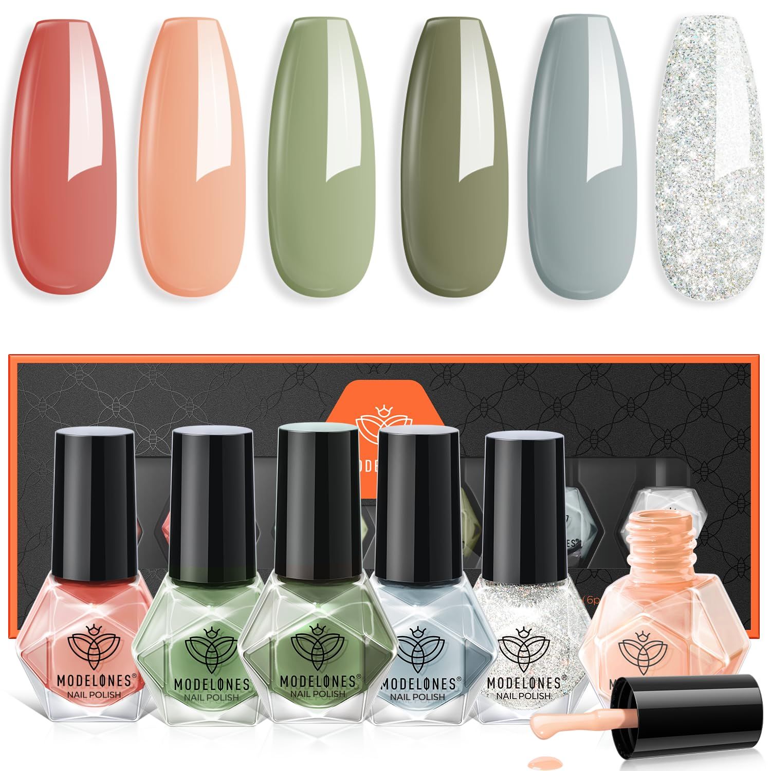 modelones Nail Polish Set 6 Colors St. Patricks Day Green Blue Glitter Nail Polish Set Quick Dry Polish Kit Finger Mini Bulk Manicure DIY Nail Art Salon Home Gift For Women Girl
