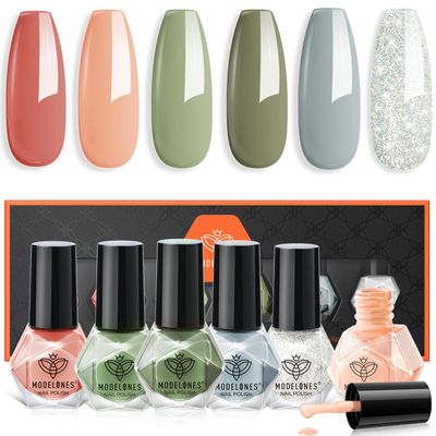 modelones Nail Polish Set 6 Colors St. Patricks Day Green Blue Glitter Nail Polish Set Quick Dry Polish Kit Finger Mini Bulk Manicure DIY Nail Art Salon Home Gift For Women Girl
