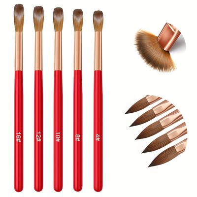 MUSILAN 5PCS Acrylic Nail Brush Set,Professional Acrylic Nail Brushes Size 4 8 10 12 16 for Application Brushes for 3D Nail Art Extension Carving