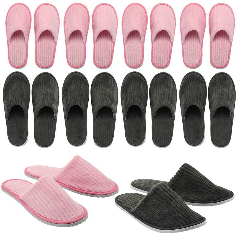 Zhehao 10 Pairs Washable House Slippers for Guests Open Toe Spa Slippers Women Men Soft Disposable Cotton Linen Hotel Bulk Non Slip Breathable for Indoor Travel Bedroom Party(Pink, Gray)
