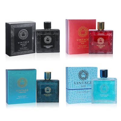 META-BOSEM Vintage Heroes 4Pc Set Cologne for Men (HeroesRedBlackEau Fresh) Classic Collection Bottles, Eau de Toilette Natural Spray - Fresh Scent, Each 3.4 Fl Oz, Total 13.60 Oz